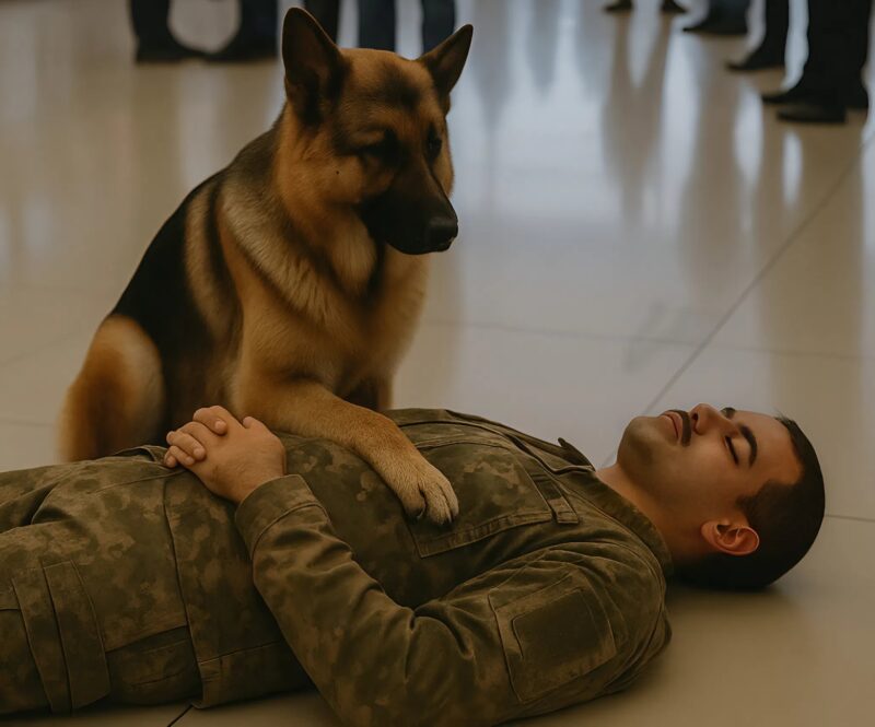 A Soldier’s Best Friend Stands Guard in a Busy Airport