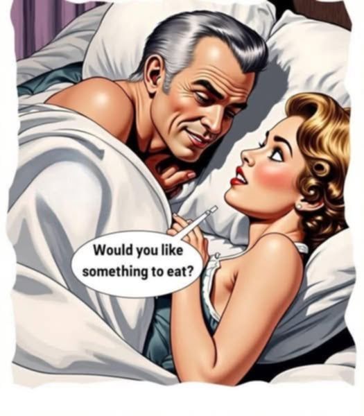 A woman asks her husband at breakfast time