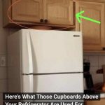 The cabinet above the fridge is a great way to make the most of the hidden space in your kitchen.
